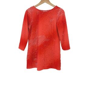Susan Graver Women's XS Coral Pleated 3/4 Sleeve Tunic Top Blouse